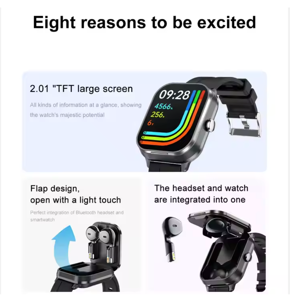 D8 Pro Smartwatch Earphone 2-in-1