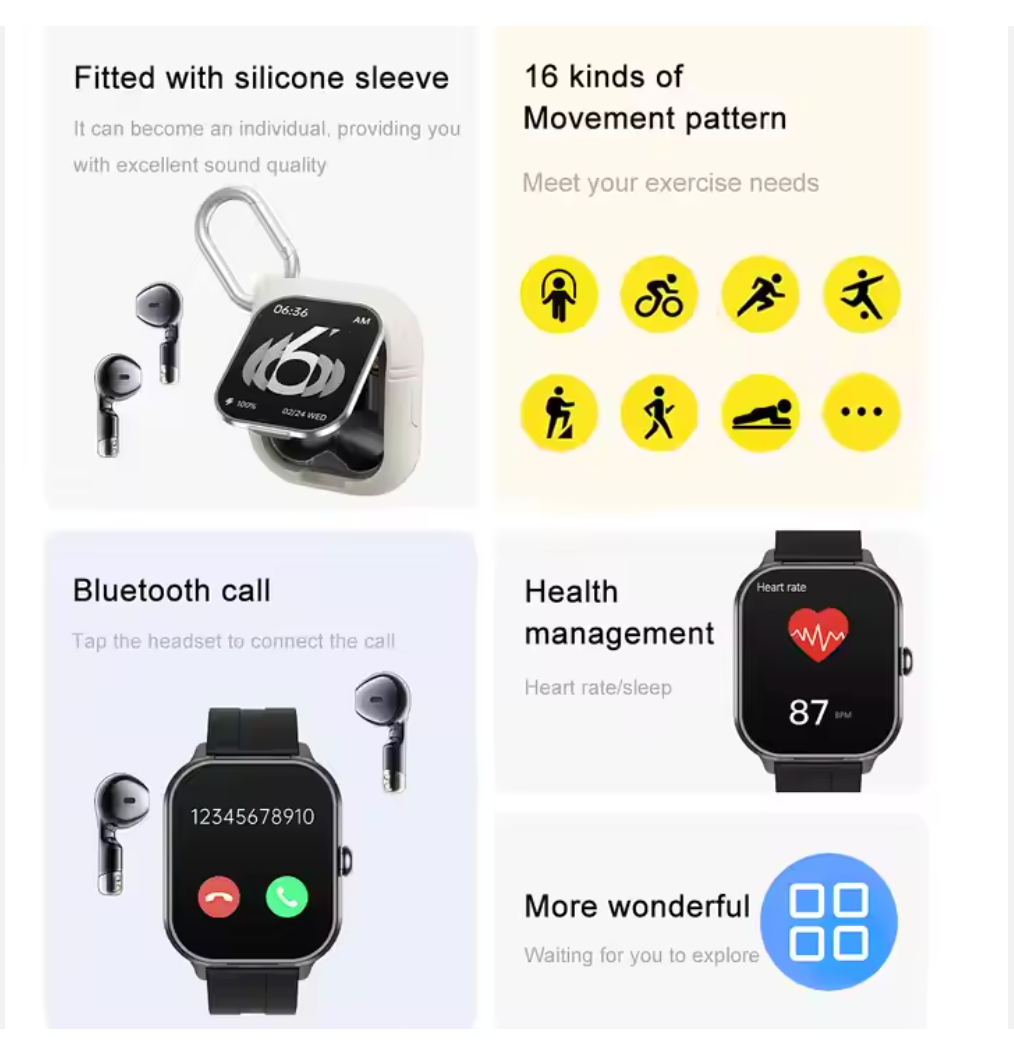 D8 Pro Smartwatch Earphone 2-in-1