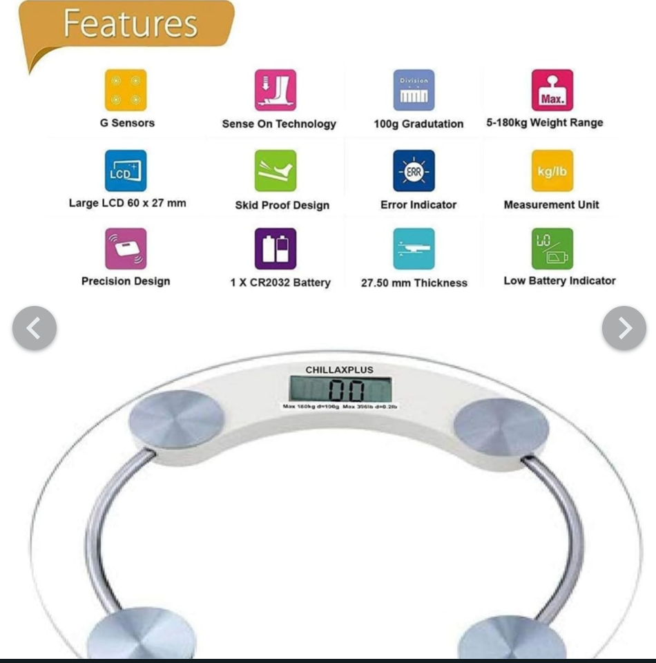 Weight Machine for Body Weight Thick Tempered Glass LCD Display With 180 Kg