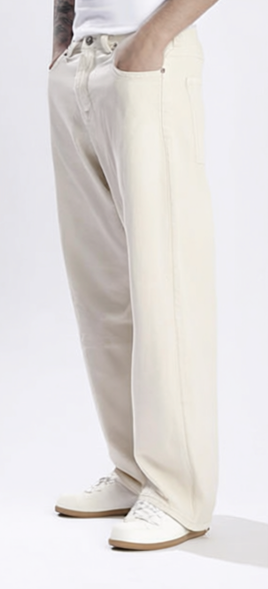 Roadster Men Baggy Fit Pure Cotton Denim Jeans – Mid-Rise, Light Beige