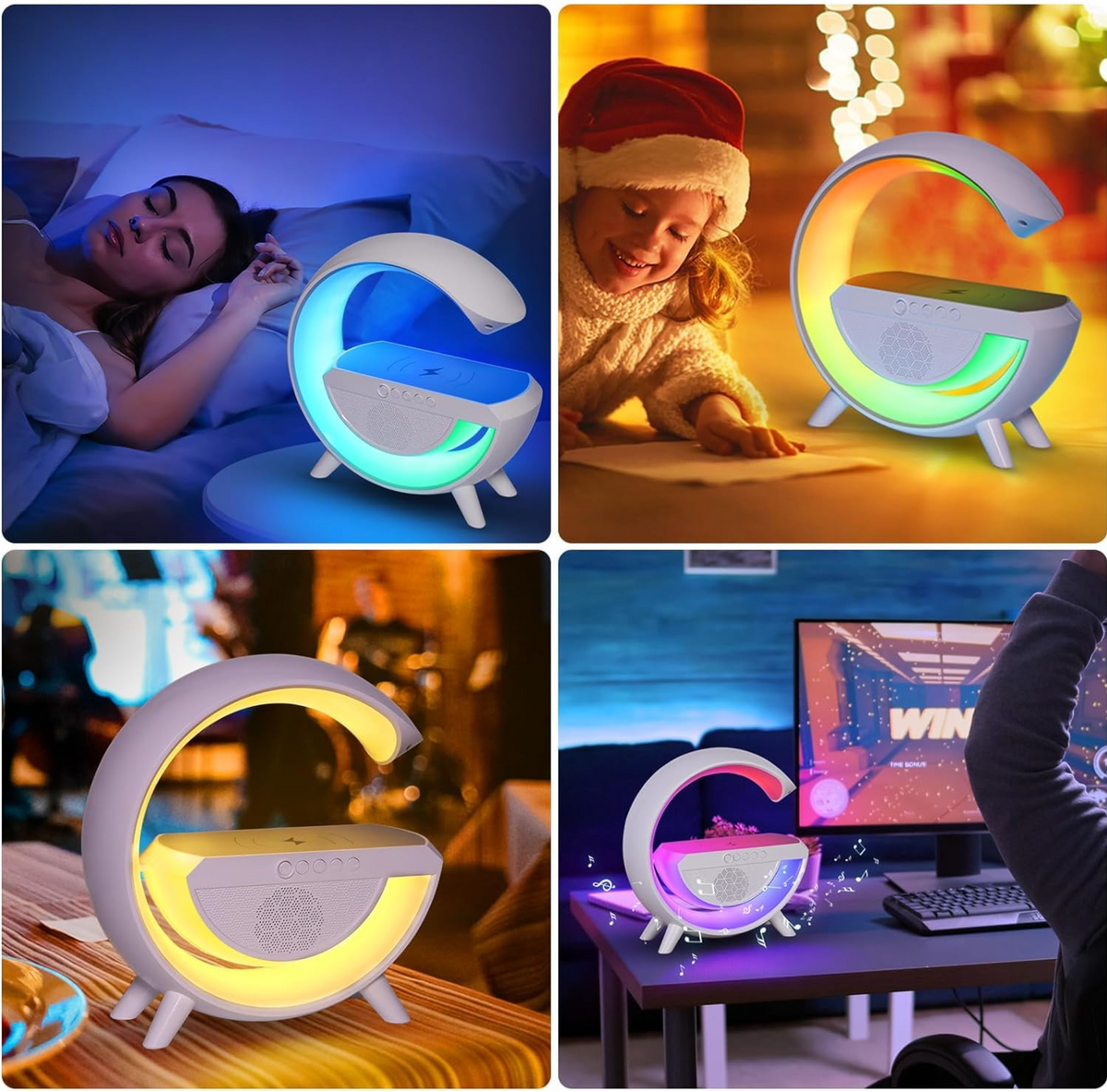 G-Shape RGB LED Lamp with Bluetooth Speaker & Wireless Charger