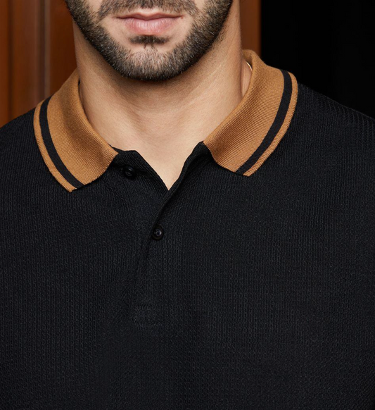 Campus Sutra Men Solid Polo Collar Cotton T-Shirt – Black & Brown, Regular Fit