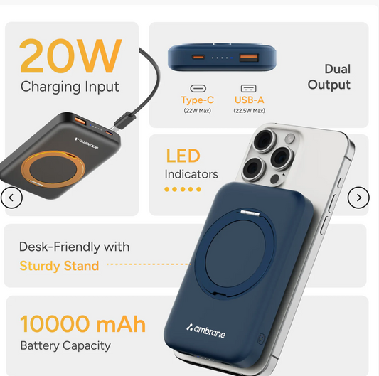 AeroSync Mount – 10000mAh MagSafe Wireless Power Bank with Mobile Stand