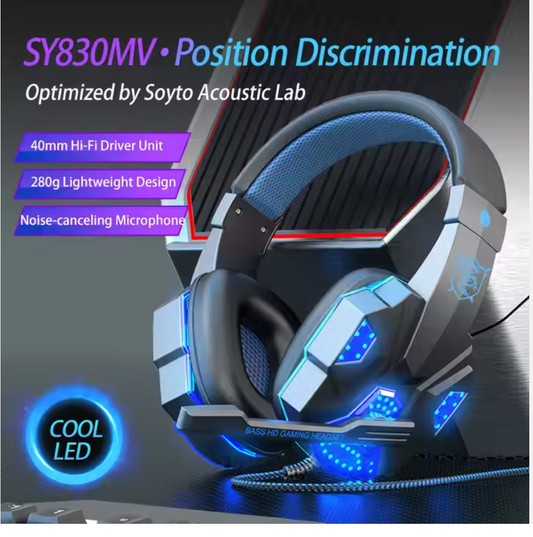 SY830 Wired Stereo Headphone - Noise Cancelling Gamer Headset with LED Lights & Mic