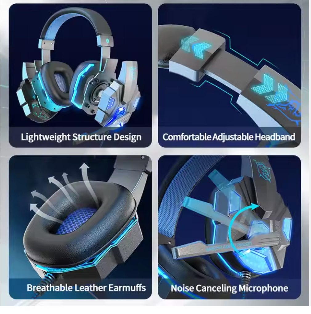 SY830 Wired Stereo Headphone - Noise Cancelling Gamer Headset with LED Lights & Mic