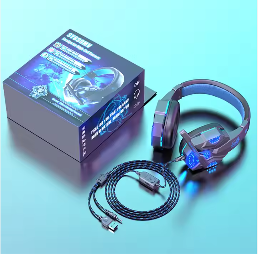 SY830 Wired Stereo Headphone - Noise Cancelling Gamer Headset with LED Lights & Mic