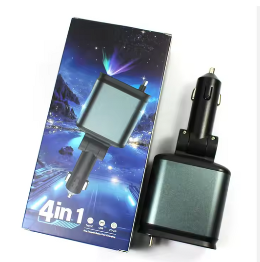 B1 Car Charger with Starlight 66W USB-C PD Mobile Charging – 4-in-1 Retractable Car Charger