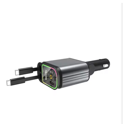 B1 Car Charger with Starlight 66W USB-C PD Mobile Charging – 4-in-1 Retractable Car Charger