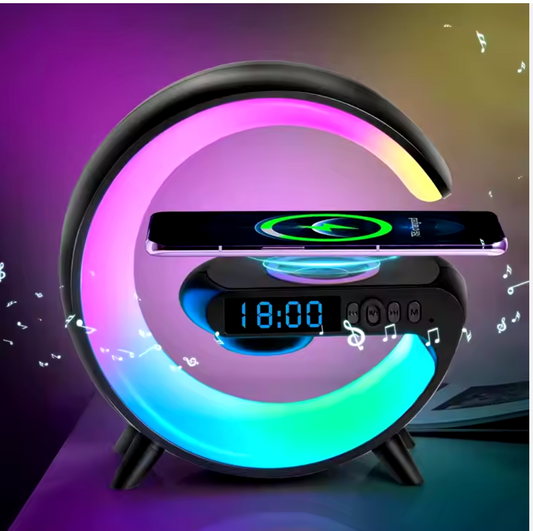 Portable Smart Loudspeaker Enclosure Speaker with Wireless Charger & RGB LED Lamp