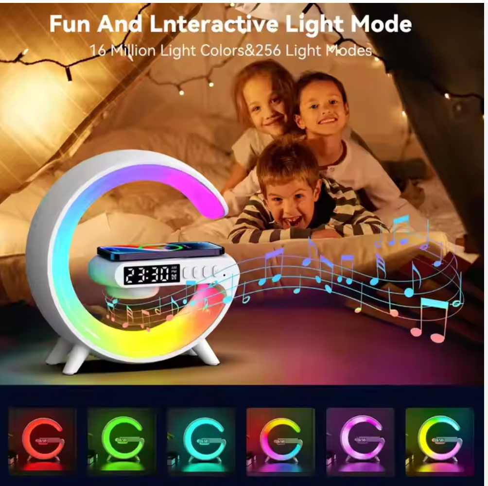 Portable Smart Loudspeaker Enclosure Speaker with Wireless Charger & RGB LED Lamp