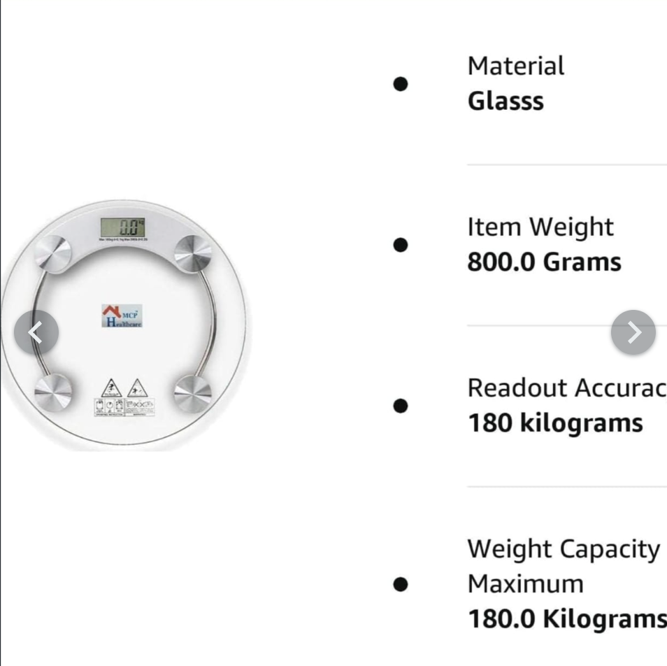 Weight Machine for Body Weight Thick Tempered Glass LCD Display With 180 Kg