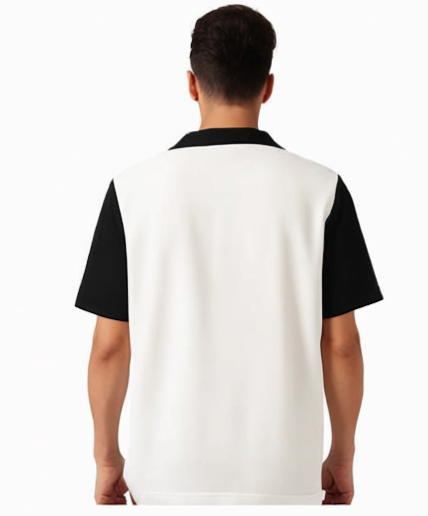 Try This Men Self-Design Zip Neck Cotton Blend Tees – White & Black