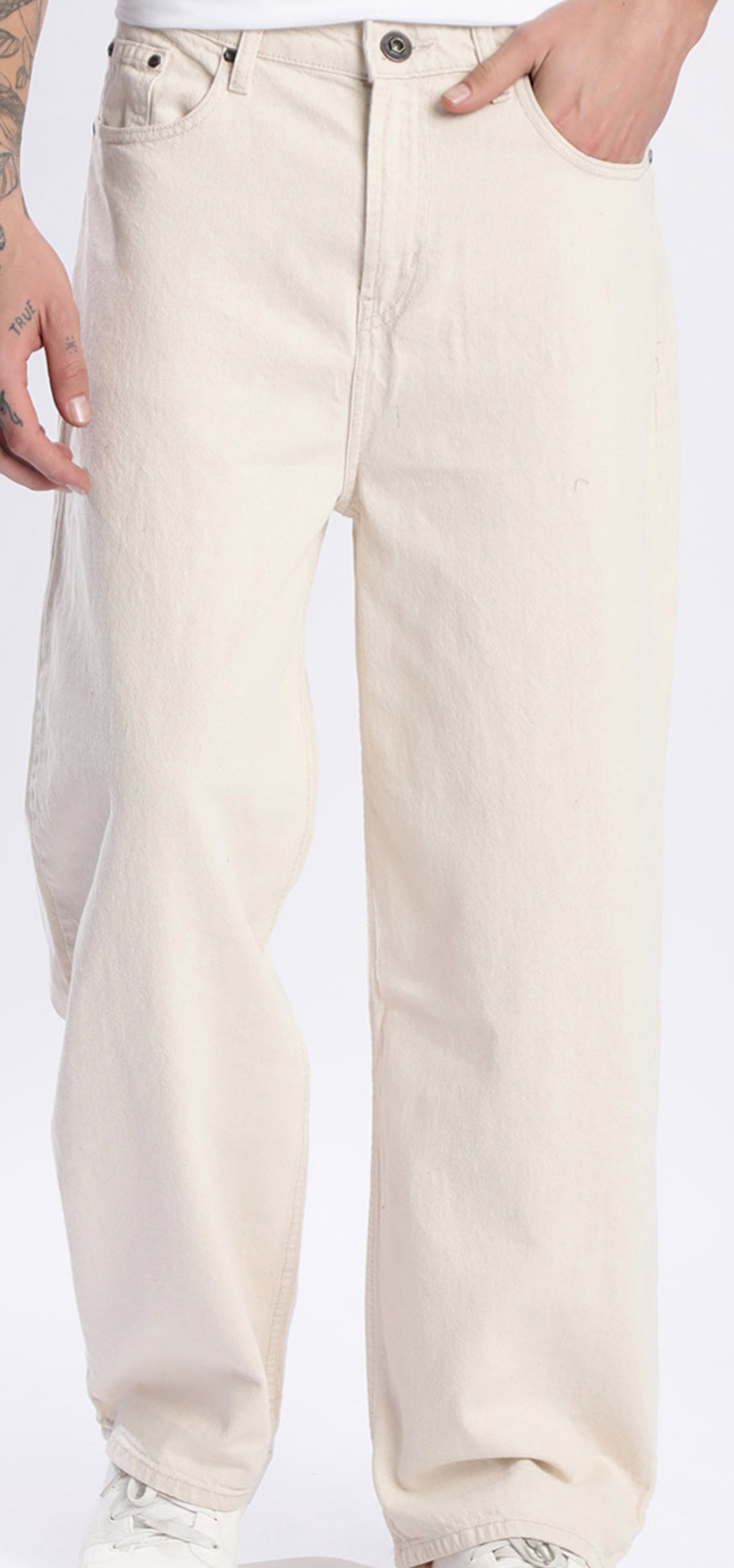 Roadster Men Baggy Fit Pure Cotton Denim Jeans – Mid-Rise, Light Beige