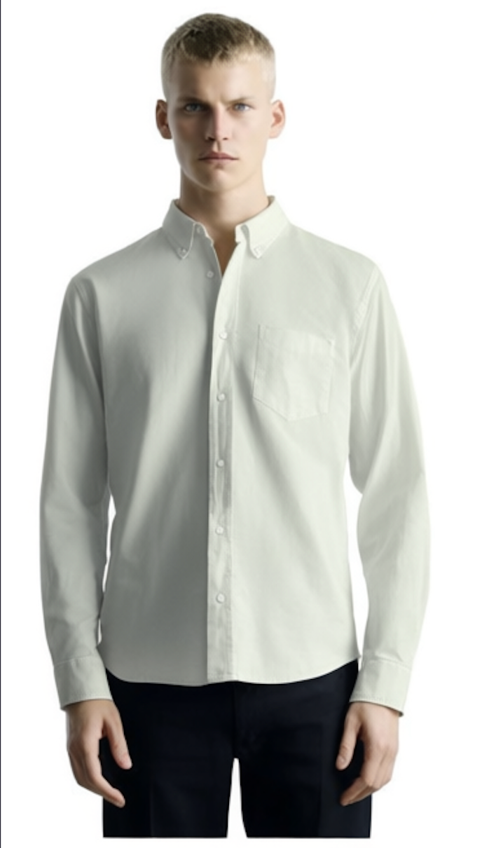 Men Classic Button-Down Collar Solid Cotton Tailored Fit Casual Shirt