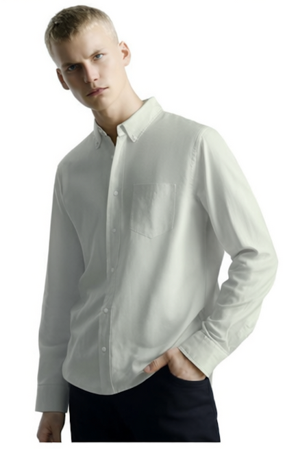 Men Classic Button-Down Collar Solid Cotton Tailored Fit Casual Shirt