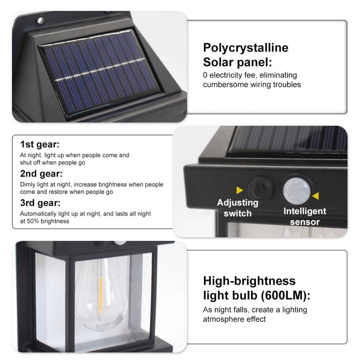 Solar Wall Lights Single Bulb Outdoor