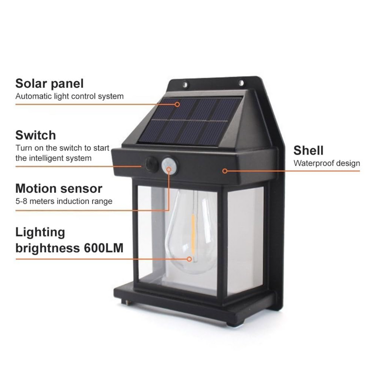 Solar Wall Lights Single Bulb Outdoor