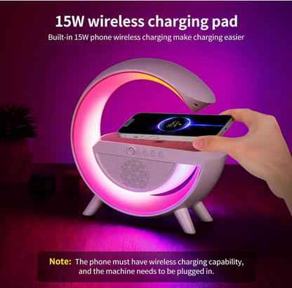 G-Shape RGB LED Lamp with Bluetooth Speaker & Wireless Charger
