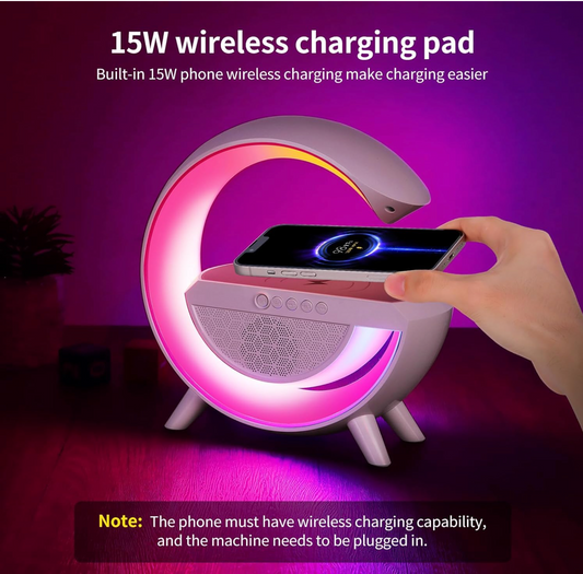 G-Shape RGB LED Lamp with Bluetooth Speaker & Wireless Charger