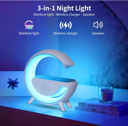 G-Shape RGB LED Lamp with Bluetooth Speaker & Wireless Charger