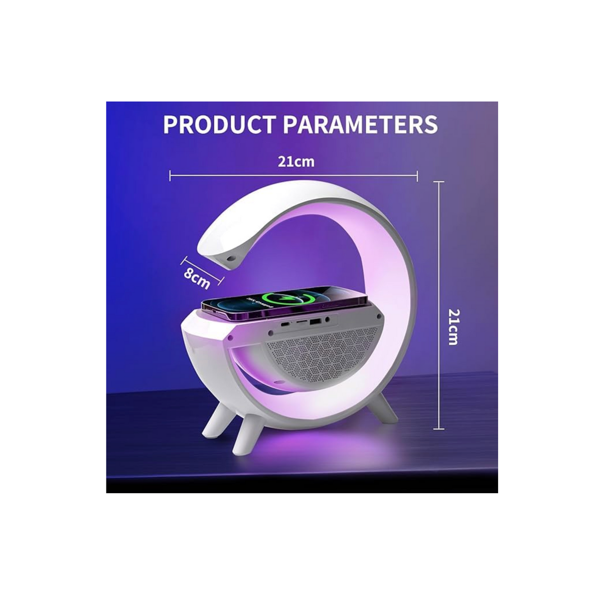 G-Shape RGB LED Lamp with Bluetooth Speaker & Wireless Charger