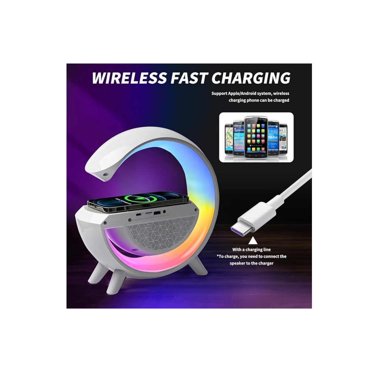 G-Shape RGB LED Lamp with Bluetooth Speaker & Wireless Charger
