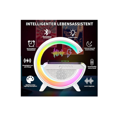 G-Shape RGB LED Lamp with Bluetooth Speaker & Wireless Charger