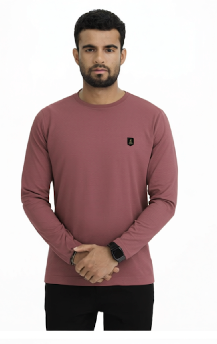 Men Solid Round Neck Polyester Pink Tees