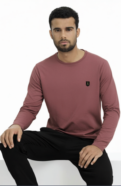 Men Solid Round Neck Polyester Pink Tees
