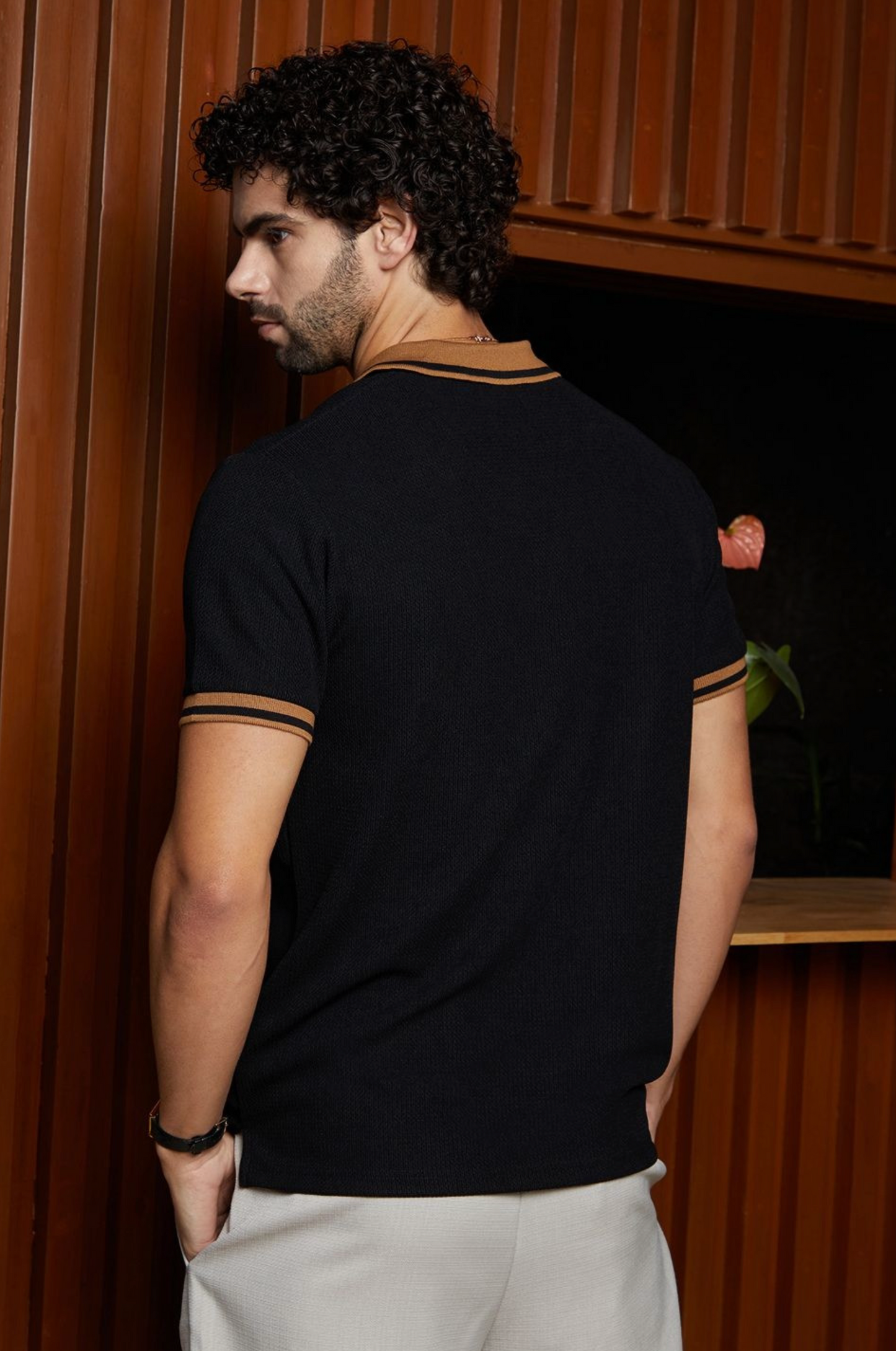 Campus Sutra Men Solid Polo Collar Cotton T-Shirt – Black & Brown, Regular Fit