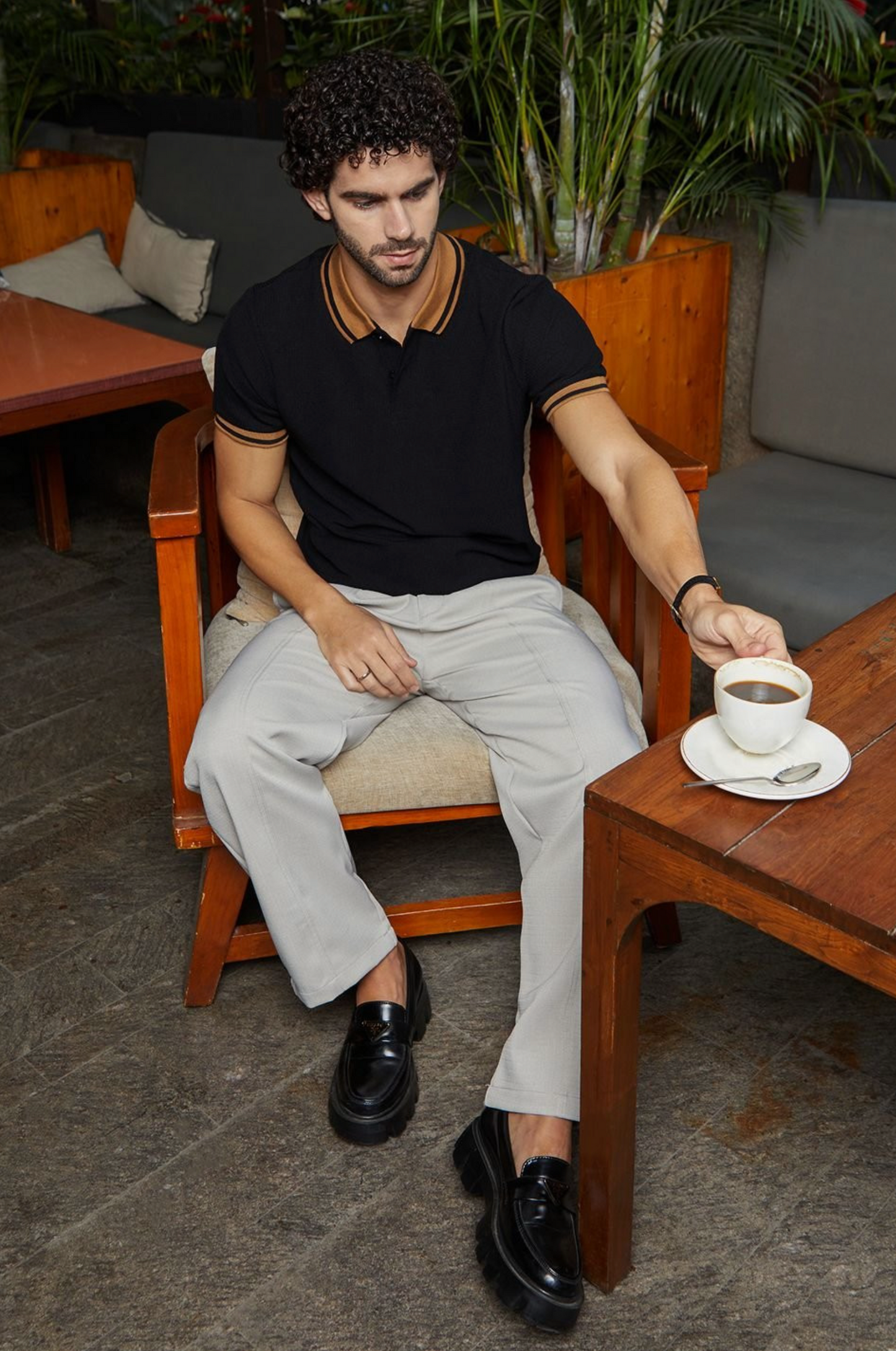 Campus Sutra Men Solid Polo Collar Cotton T-Shirt – Black & Brown, Regular Fit